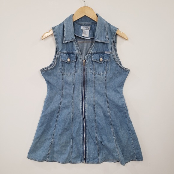 True Blue Dresses & Skirts - True Blue Denim Mini Dress Women 13/14 Blue Vintage 90s Zip Front Vest Grunge
